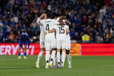 Madrid, İspanya - 23 Nisan 2025: Getafe FC ile Real Madrid arasında oynanan lig maçı. Gerçek Madrid oyuncuları. Şampiyonlar Ligi kazananları. Gerçek Madrid takımı..