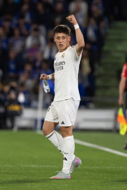 Madrid, İspanya - 23 Nisan 2025: Getafe FC ile Real Madrid arasında oynanan lig maçı. Gerçek Madrid oyuncuları. Şampiyonlar Ligi kazananları. Gerçek Madrid takımı..