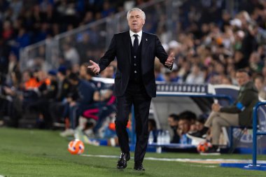 Madrid, İspanya - 23 Nisan 2025: Getafe FC ile Real Madrid arasında oynanan lig maçı. Gerçek Madrid oyuncuları. Şampiyonlar Ligi kazananları. Gerçek Madrid takımı..