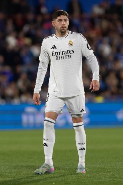 Madrid, İspanya - 23 Nisan 2025: Getafe FC ile Real Madrid arasında oynanan lig maçı. Gerçek Madrid oyuncuları. Şampiyonlar Ligi kazananları. Gerçek Madrid takımı..