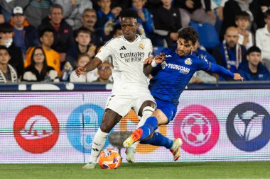 Madrid, İspanya - 23 Nisan 2025: Getafe FC ile Real Madrid arasında oynanan lig maçı. Gerçek Madrid oyuncuları. Şampiyonlar Ligi kazananları. Gerçek Madrid takımı..