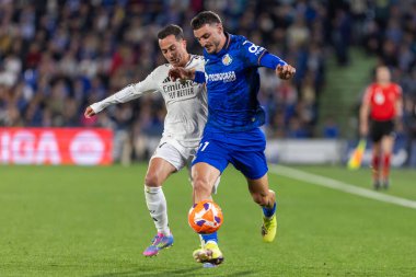 Madrid, İspanya - 23 Nisan 2025: Getafe FC ile Real Madrid arasında oynanan lig maçı. Gerçek Madrid oyuncuları. Şampiyonlar Ligi kazananları. Gerçek Madrid takımı..