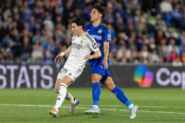 Madrid, İspanya - 23 Nisan 2025: Getafe FC ile Real Madrid arasında oynanan lig maçı. Gerçek Madrid oyuncuları. Şampiyonlar Ligi kazananları. Gerçek Madrid takımı..