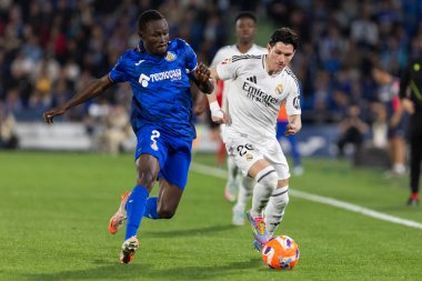 Madrid, İspanya - 23 Nisan 2025: Getafe FC ile Real Madrid arasında oynanan lig maçı. Gerçek Madrid oyuncuları. Şampiyonlar Ligi kazananları. Gerçek Madrid takımı..