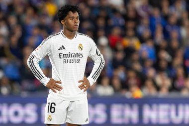 Madrid, İspanya - 23 Nisan 2025: Getafe FC ile Real Madrid arasında oynanan lig maçı. Gerçek Madrid oyuncuları. Şampiyonlar Ligi kazananları. Gerçek Madrid takımı..