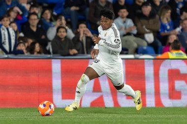 Madrid, İspanya - 23 Nisan 2025: Getafe FC ile Real Madrid arasında oynanan lig maçı. Gerçek Madrid oyuncuları. Şampiyonlar Ligi kazananları. Gerçek Madrid takımı..