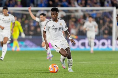Madrid, İspanya - 23 Nisan 2025: Getafe FC ile Real Madrid arasında oynanan lig maçı. Gerçek Madrid oyuncuları. Şampiyonlar Ligi kazananları. Gerçek Madrid takımı..