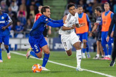 Madrid, İspanya - 23 Nisan 2025: Getafe FC ile Real Madrid arasında oynanan lig maçı. Gerçek Madrid oyuncuları. Şampiyonlar Ligi kazananları. Gerçek Madrid takımı..