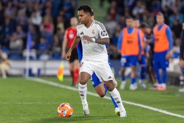 Madrid, İspanya - 23 Nisan 2025: Getafe FC ile Real Madrid arasında oynanan lig maçı. Gerçek Madrid oyuncuları. Şampiyonlar Ligi kazananları. Gerçek Madrid takımı..