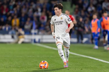 Madrid, İspanya - 23 Nisan 2025: Getafe FC ile Real Madrid arasında oynanan lig maçı. Gerçek Madrid oyuncuları. Şampiyonlar Ligi kazananları. Gerçek Madrid takımı..