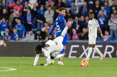 Madrid, İspanya - 23 Nisan 2025: Getafe FC ile Real Madrid arasında oynanan lig maçı. Gerçek Madrid oyuncuları. Şampiyonlar Ligi kazananları. Gerçek Madrid takımı..