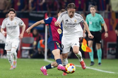 Seville, İspanya - 26 Nisan 2025: Copa del Rey finali Sevilla 'da FC Barcelona ile Real Madrid arasında. Barselona kazandı. İspanyol klasiği. Barselona oyuncuları.