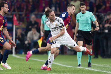 Seville, İspanya - 26 Nisan 2025: Copa del Rey finali Sevilla 'da FC Barcelona ile Real Madrid arasında. Barselona kazandı. İspanyol klasiği. Barselona oyuncuları.