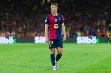 Seville, İspanya - 26 Nisan 2025: Copa del Rey finali Sevilla 'da FC Barcelona ile Real Madrid arasında. Barselona kazandı. İspanyol klasiği. Barselona oyuncuları.