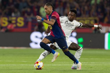 Seville, İspanya - 26 Nisan 2025: Copa del Rey finali Sevilla 'da FC Barcelona ile Real Madrid arasında. Barselona kazandı. İspanyol klasiği. Barselona oyuncuları.