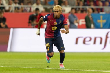 Seville, İspanya - 26 Nisan 2025: Copa del Rey finali Sevilla 'da FC Barcelona ile Real Madrid arasında. Barselona kazandı. İspanyol klasiği. Barselona oyuncuları.