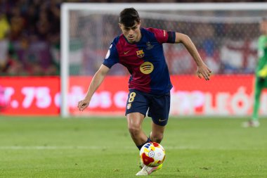 Seville, İspanya - 26 Nisan 2025: Copa del Rey finali Sevilla 'da FC Barcelona ile Real Madrid arasında. Barselona kazandı. İspanyol klasiği. Barselona oyuncuları.