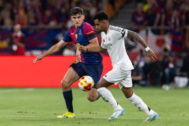 Seville, İspanya - 26 Nisan 2025: Copa del Rey finali Sevilla 'da FC Barcelona ile Real Madrid arasında. Barselona kazandı. İspanyol klasiği. Gerçek Madrid oyuncuları.