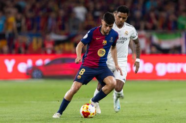 Seville, İspanya - 26 Nisan 2025: Copa del Rey finali Sevilla 'da FC Barcelona ile Real Madrid arasında. Barselona kazandı. İspanyol klasiği. Barselona oyuncuları.