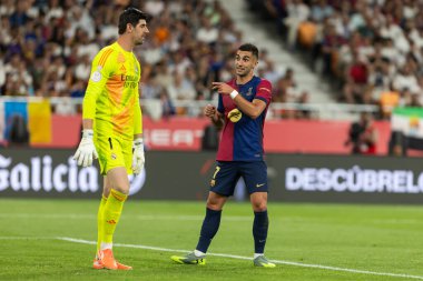 Seville, İspanya - 26 Nisan 2025: Copa del Rey finali Sevilla 'da FC Barcelona ile Real Madrid arasında. Barselona kazandı. İspanyol klasiği. Barselona oyuncuları.