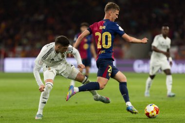 Seville, İspanya - 26 Nisan 2025: Copa del Rey finali Sevilla 'da FC Barcelona ile Real Madrid arasında. Barselona kazandı. İspanyol klasiği. Barselona oyuncuları.