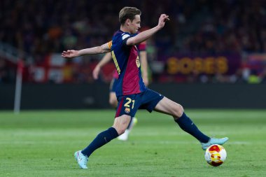 Seville, İspanya - 26 Nisan 2025: Copa del Rey finali Sevilla 'da FC Barcelona ile Real Madrid arasında. Barselona kazandı. İspanyol klasiği. Barselona oyuncuları.
