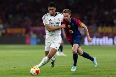 Seville, İspanya - 26 Nisan 2025: Copa del Rey finali Sevilla 'da FC Barcelona ile Real Madrid arasında. Barselona kazandı. İspanyol klasiği. Gerçek Madrid oyuncuları.