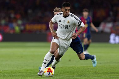 Seville, İspanya - 26 Nisan 2025: Copa del Rey finali Sevilla 'da FC Barcelona ile Real Madrid arasında. Barselona kazandı. İspanyol klasiği. Gerçek Madrid oyuncuları.