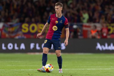Seville, İspanya - 26 Nisan 2025: Copa del Rey finali Sevilla 'da FC Barcelona ile Real Madrid arasında. Barselona kazandı. İspanyol klasiği. Barselona oyuncuları.
