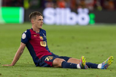 Seville, İspanya - 26 Nisan 2025: Copa del Rey finali Sevilla 'da FC Barcelona ile Real Madrid arasında. Barselona kazandı. İspanyol klasiği. Barselona oyuncuları.