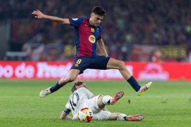 Seville, İspanya - 26 Nisan 2025: Copa del Rey finali Sevilla 'da FC Barcelona ile Real Madrid arasında. Barselona kazandı. İspanyol klasiği. Barselona oyuncuları.