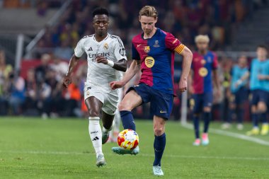 Seville, İspanya - 26 Nisan 2025: Copa del Rey finali Sevilla 'da FC Barcelona ile Real Madrid arasında. Barselona kazandı. İspanyol klasiği. Barselona oyuncuları.