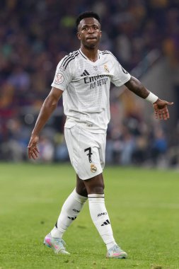 Seville, İspanya - 26 Nisan 2025: Copa del Rey finali Sevilla 'da FC Barcelona ile Real Madrid arasında. Barselona kazandı. İspanyol klasiği. Gerçek Madrid oyuncuları.