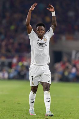 Seville, İspanya - 26 Nisan 2025: Copa del Rey finali Sevilla 'da FC Barcelona ile Real Madrid arasında. Barselona kazandı. İspanyol klasiği. Gerçek Madrid oyuncuları.