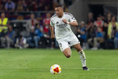 Seville, İspanya - 26 Nisan 2025: Copa del Rey finali Sevilla 'da FC Barcelona ile Real Madrid arasında. Barselona kazandı. İspanyol klasiği. Gerçek Madrid oyuncuları.