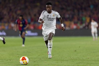 Seville, İspanya - 26 Nisan 2025: Copa del Rey finali Sevilla 'da FC Barcelona ile Real Madrid arasında. Barselona kazandı. İspanyol klasiği. Gerçek Madrid oyuncuları.