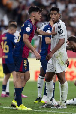 Seville, İspanya - 26 Nisan 2025: Copa del Rey finali Sevilla 'da FC Barcelona ile Real Madrid arasında. Barselona kazandı. İspanyol klasiği. Barselona oyuncuları.