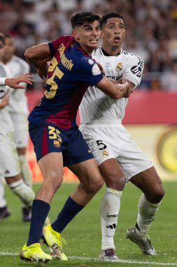 Seville, İspanya - 26 Nisan 2025: Copa del Rey finali Sevilla 'da FC Barcelona ile Real Madrid arasında. Barselona kazandı. İspanyol klasiği. Barselona oyuncuları.