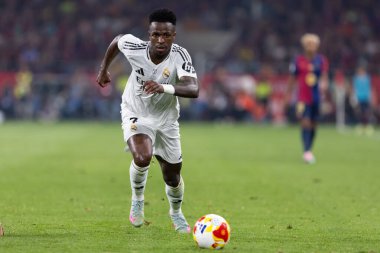 Seville, İspanya - 26 Nisan 2025: Copa del Rey finali Sevilla 'da FC Barcelona ile Real Madrid arasında. Barselona kazandı. İspanyol klasiği. Gerçek Madrid oyuncuları.