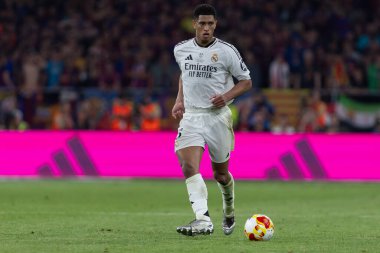 Seville, İspanya - 26 Nisan 2025: Copa del Rey finali Sevilla 'da FC Barcelona ile Real Madrid arasında. Barselona kazandı. İspanyol klasiği. Gerçek Madrid oyuncuları.