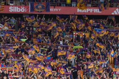 Seville, İspanya - 26 Nisan 2025: Copa del Rey finali Sevilla 'da FC Barcelona ile Real Madrid arasında. Barselona kazandı. İspanyol klasiği. Barselona oyuncuları.