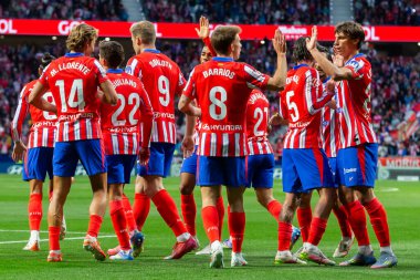 Madrid, İspanya - 10 Mayıs 2025: Atletico Madrid ile Real Sociedad arasındaki La Liga maçı başkentte oynandı. Atletico Madrid oyuncuları.