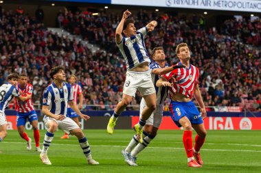 Madrid, İspanya - 10 Mayıs 2025: Atletico Madrid ile Real Sociedad arasındaki La Liga maçı başkentte oynandı. Atletico Madrid oyuncuları.