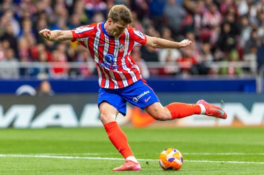 Madrid, İspanya - 10 Mayıs 2025: Atletico Madrid ile Real Sociedad arasındaki La Liga maçı başkentte oynandı. Atletico Madrid oyuncuları.