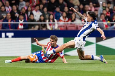 Madrid, İspanya - 10 Mayıs 2025: Atletico Madrid ile Real Sociedad arasındaki La Liga maçı başkentte oynandı. Atletico Madrid oyuncuları.