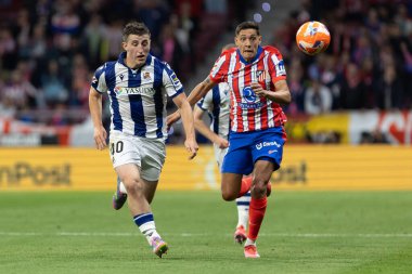 Madrid, İspanya - 10 Mayıs 2025: Atletico Madrid ile Real Sociedad arasındaki La Liga maçı başkentte oynandı. Atletico Madrid oyuncuları.