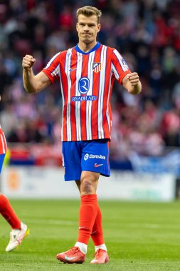 Madrid, İspanya - 10 Mayıs 2025: Atletico Madrid ile Real Sociedad arasında oynanan bir lig maçı. Alexander Sorloth maç sırasında hat-trick yaptı. Lig rekoru kırdı..