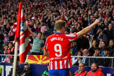 Madrid, İspanya - 10 Mayıs 2025: Atletico Madrid ile Real Sociedad arasında oynanan bir lig maçı. Alexander Sorloth maç sırasında hat-trick yaptı. Lig rekoru kırdı..