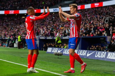 Madrid, İspanya - 10 Mayıs 2025: Atletico Madrid ile Real Sociedad arasında oynanan bir lig maçı. Alexander Sorloth maç sırasında hat-trick yaptı. Lig rekoru kırdı..