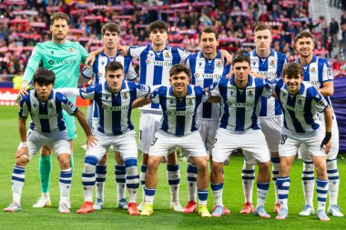 Madrid, İspanya - 10 Mayıs 2025: Atletico Madrid ile Real Sociedad arasındaki La Liga maçı başkentte oynandı. Gerçek Sociedad oyuncuları.